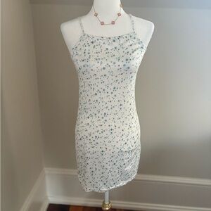 SHEIN White Floral Slip Dress with Blue Print